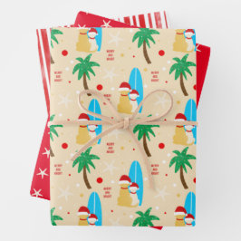 Hoja De Papel De Regalo Navidades Santa Surfing Dogs Tan Regalo Set 3