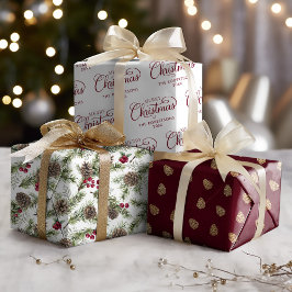 Hoja De Papel De Regalo Navidades Script Rustic Pine Cones Personalizados