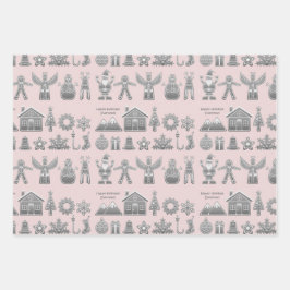 Hoja De Papel De Regalo Navidades Símbolos Purpurina Plata