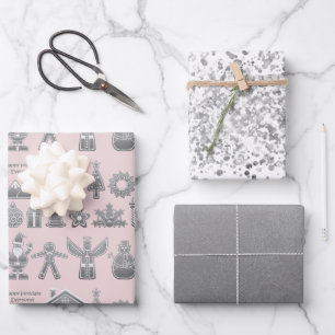 Hoja De Papel De Regalo Navidades Símbolos Purpurina Plata