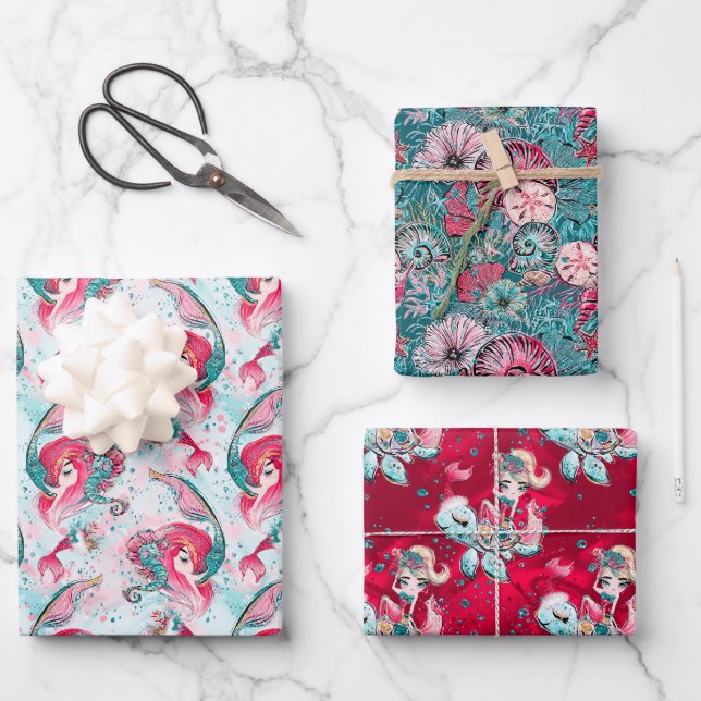 Hoja De Papel De Regalo Navidades Sirena y amigos (Anverso)