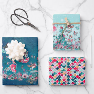 Hoja De Papel De Regalo Navidades Sirena y amigos