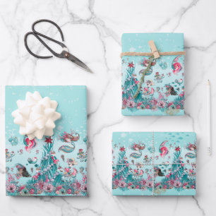 Hoja De Papel De Regalo Navidades Sirena y amigos