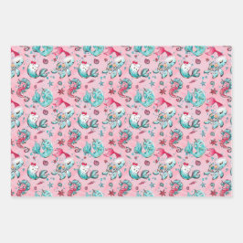 Hoja De Papel De Regalo Navidades Sirena y amigos