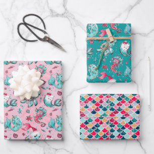 Hoja De Papel De Regalo Navidades Sirena y amigos