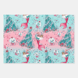 Hoja De Papel De Regalo Navidades Sirena y amigos