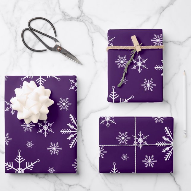 Hoja De Papel De Regalo Navidades Snowflake En Morado (Anverso)