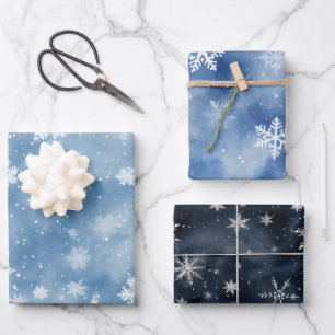 Hoja De Papel De Regalo Navidades Snowflakes Blue Sky