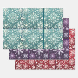 Hoja De Papel De Regalo Navidades Snowflakes Verde azulado Red Purple Deco