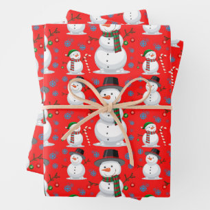 Hoja De Papel De Regalo Navidades Snowman, copos de nieve, rojo de canto d