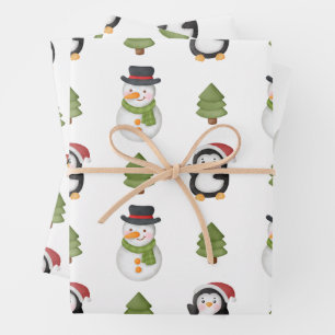 Hoja De Papel De Regalo Navidades Snowman y Penguin