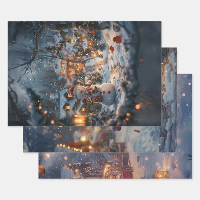 Hoja De Papel De Regalo Navidades Snowmen Village Decoupage (Set)