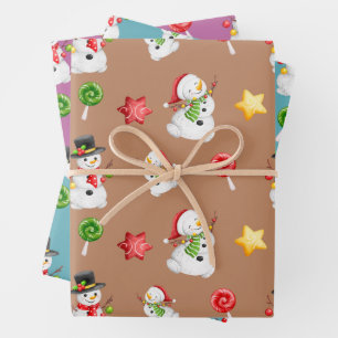 Hoja De Papel De Regalo Navidades Snowmen Y Ornanents