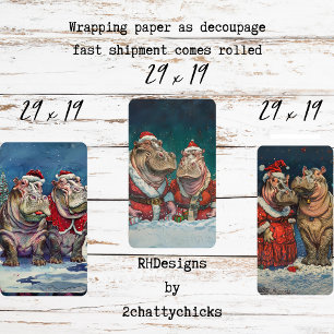 Hoja De Papel De Regalo Navidades Sr. y la Sra. Hippo Decoupage