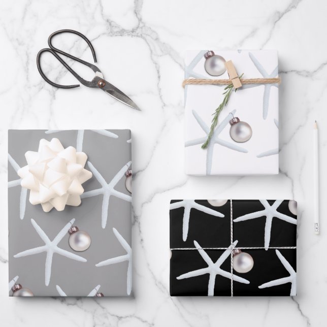Hoja De Papel De Regalo Navidades Starfish and Ornament Beach (Anverso)
