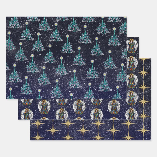 Hoja De Papel De Regalo Navidades Starry Night 3 Variaciones (Set)