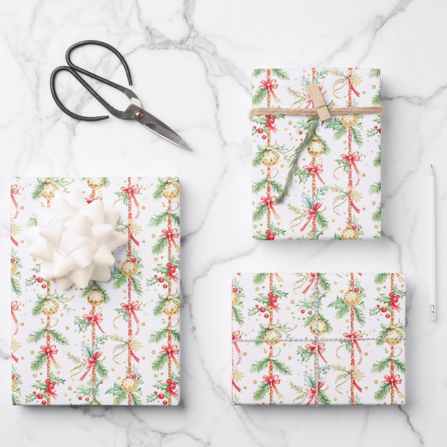 Hoja De Papel De Regalo Navidades String Ornaments Baubles (Anverso)