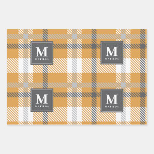 Hoja De Papel De Regalo navidades tartan en monograma personalizados