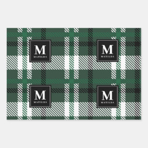 Hoja De Papel De Regalo navidades tartan en monograma personalizados