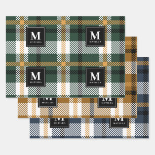 Hoja De Papel De Regalo navidades tartan en monograma personalizados