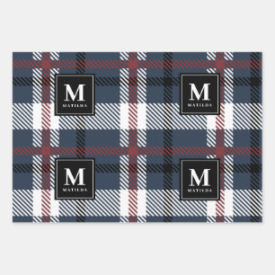 Hoja De Papel De Regalo navidades tartan en monograma personalizados