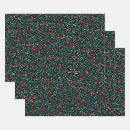 Hoja De Papel De Regalo Navidades tradicionales berries acuarelas