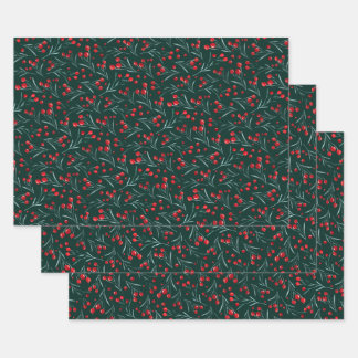 Hoja De Papel De Regalo Navidades tradicionales berries acuarelas