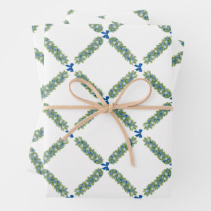 Hoja De Papel De Regalo Navidades Trellis Blue Bow