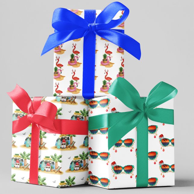 Hoja De Papel De Regalo Navidades Tropical Beach Santa Flamingo (Subido por el creador)