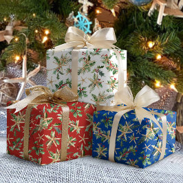 Hoja De Papel De Regalo Navidades Tropical Beach Starfish y Holly