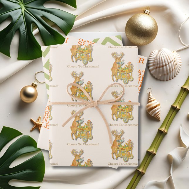 Hoja De Papel De Regalo Navidades Tropical Chinoiserie Carrito de bar (Tropical Chinoiserie Christmas Bar cart Wrapping Paper Sheets)