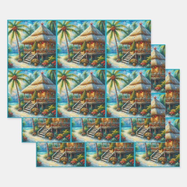 Hoja De Papel De Regalo Navidades Tropical Hut Palm Tree Decoupage (Set)