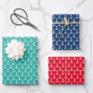 Hoja De Papel De Regalo Navidades tropicales en julio patrón de ancla náut