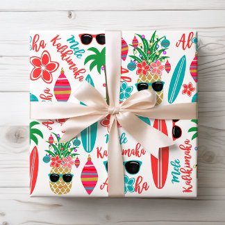 Hoja De Papel De Regalo Navidades tropicales hawaianos Mele Kalikimaka