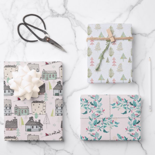 Hoja De Papel De Regalo Navidades Vacaciones Hygge Nordic Holly Berries (Anverso)