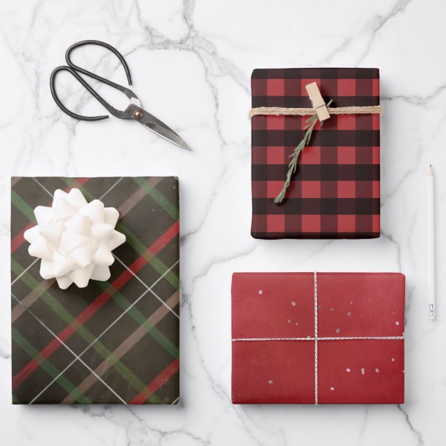 Hoja De Papel De Regalo Navidades variados de placas rojas y negras (Anverso)