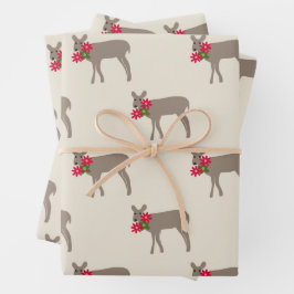 Hoja De Papel De Regalo Navidades venados con flores