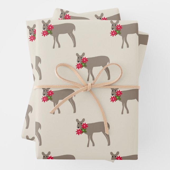Hoja De Papel De Regalo Navidades venados con flores (In situ)