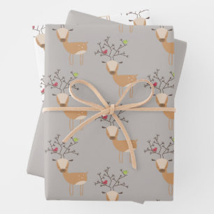 Hoja De Papel De Regalo Navidades venados con pájaros