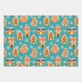 Hoja De Papel De Regalo Navidades verde azulados Gingerbread Cookies Snowf