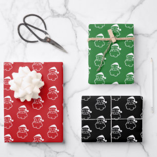 Hoja De Papel De Regalo Navidades verde rojo blanco negro Santa Claus lind