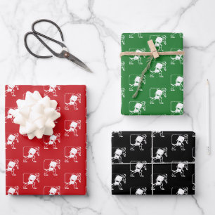 Hoja De Papel De Regalo Navidades verde rojo blanco negro Santa Claus Noel