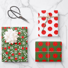 Hoja De Papel De Regalo Navidades verdes de bolas de póllebol rojo Ho Ho H