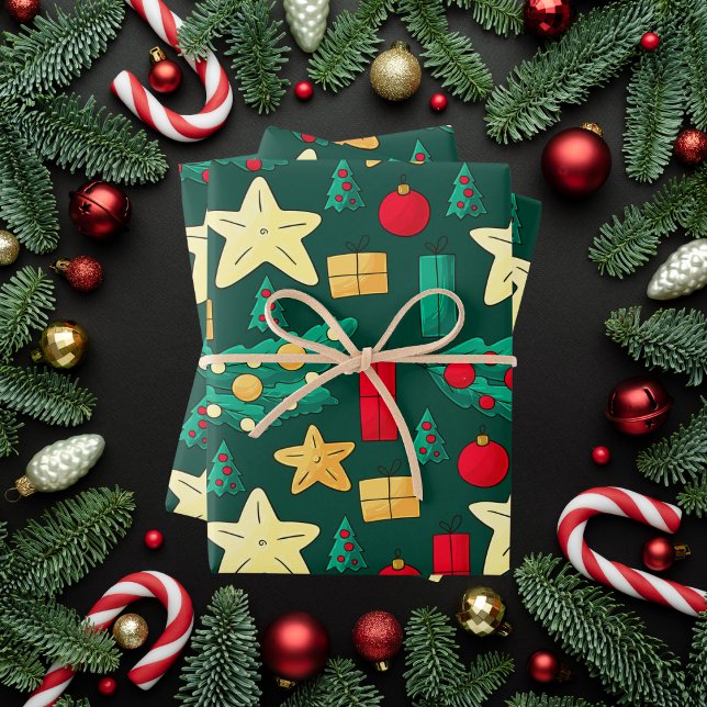 Hoja De Papel De Regalo Navidades verdes festivos con iconos de vacaciones (Subido por el creador)