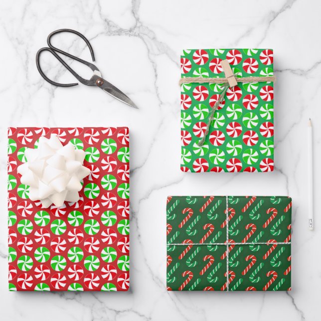 Hoja De Papel De Regalo Navidades verdes rojos Candies Candy Canes (Anverso)