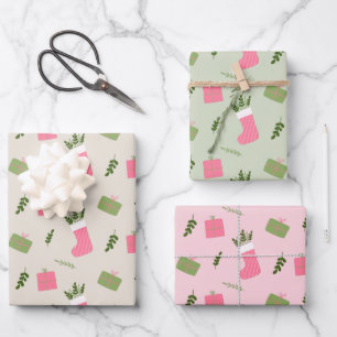Hoja De Papel De Regalo Navidades verdes rosados Regalo Patrón de escalad