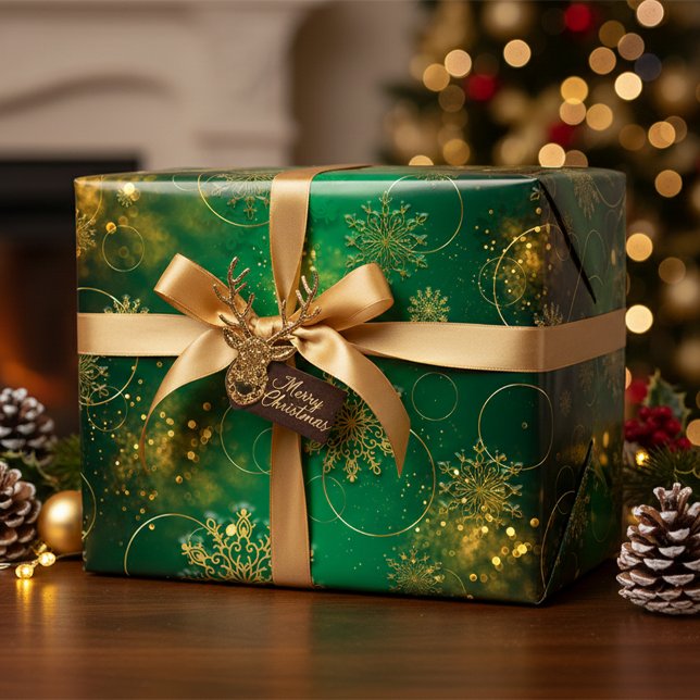 Hoja De Papel De Regalo Navidades Verdes Y Oro Wind Wonderland (Subido por el creador)