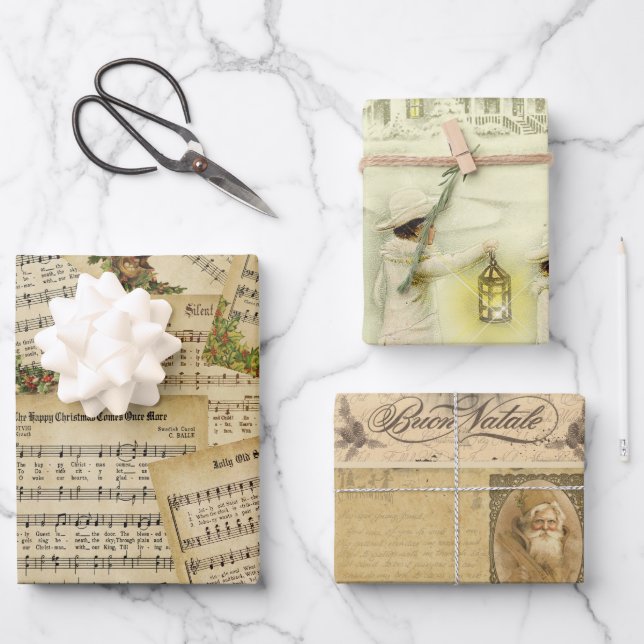 Hoja De Papel De Regalo Navidades victorianos de la época musical y festiv (Anverso)