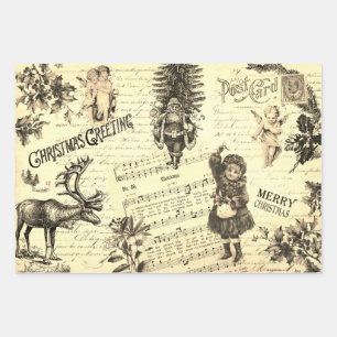 Hoja De Papel De Regalo Navidades victorianos festivos beige