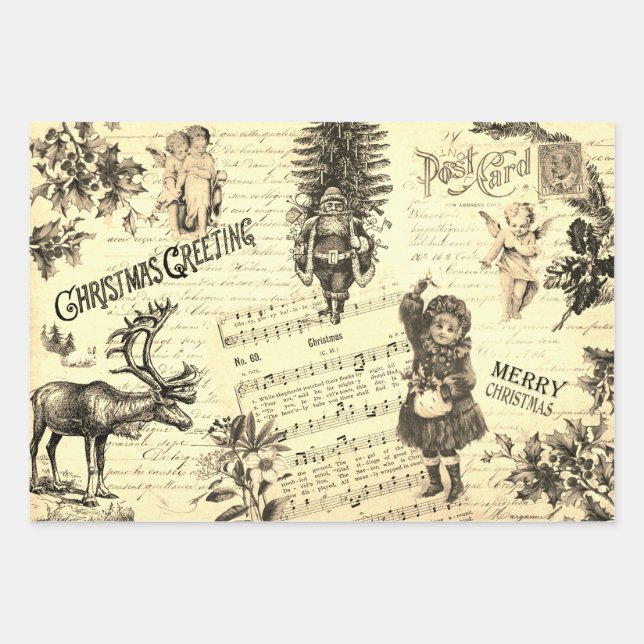 Hoja De Papel De Regalo Navidades victorianos festivos beige (Anverso)